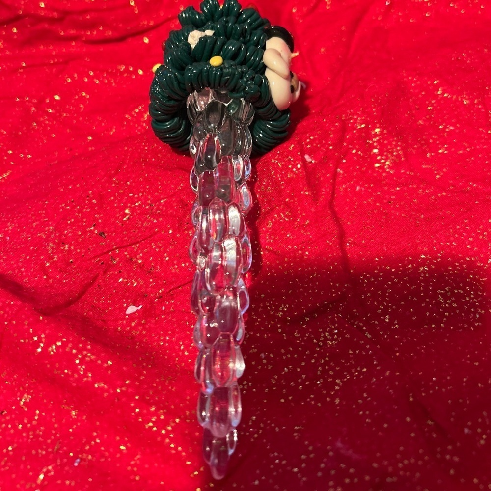 Vintage 7” Christmas tree with snowman icicle - tree ornament- present topper